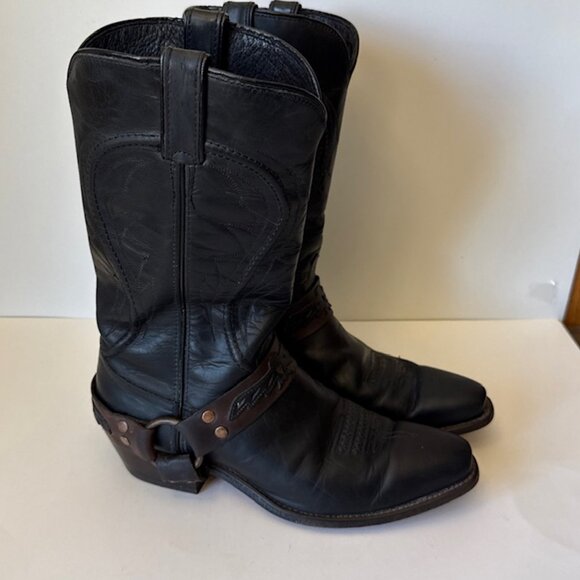 CODE WEST Mens SZ 9.5 Black Leather Ring Harness Motorcycle Western Biker Boots - Picture 1 of 16